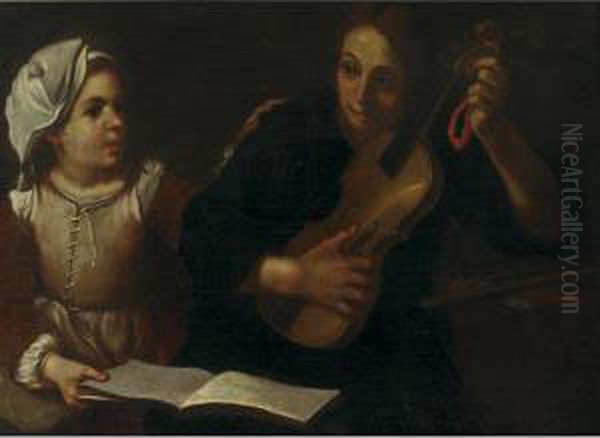 Two Young Musicians Oil Painting by Bernhard Keil, Monsu Bernardo