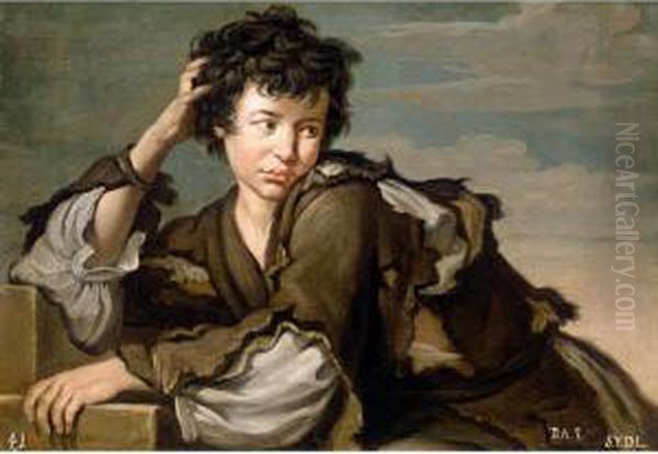 Portrait Of A Boy In Tattered Clothing Leaning On Steps Oil Painting by Bernhard Keil, Monsu Bernardo