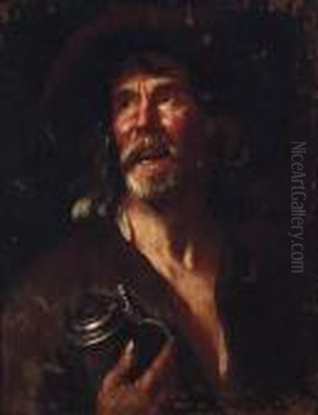 A Boor, Bust-length, Holding A Tankard Oil Painting by Bernhard Keil, Monsu Bernardo
