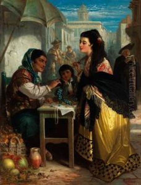 The Fruit Market, Seville Oil Painting by Robert Kemm