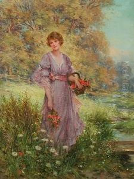 Gathering Harebells Oil Painting by Sydney Percy Kendrick