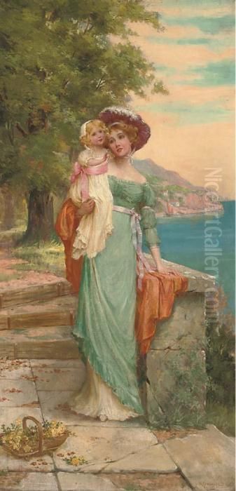 Gathering Flowers On The Path To The Sea Oil Painting by Sydney Percy Kendrick