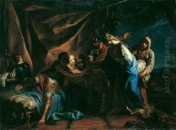 Zugeschrieben Judith Wird Dem 
Feldherrn Holofernes Prasentiert. Ol Auf Leinwand . H 72; B 97 Cm Oil Painting by Anton Kern
