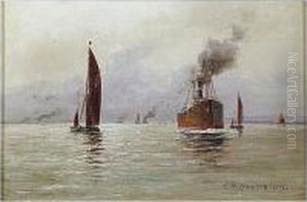 Canal Scene; Majorca Bay, Two, 
One Signed And Dated L.l.: James Kerr Lawson, One Oil On Panel; The 
Other Oil On Canvas Laid Down, One 14 By 24 Cm.; 5i By 9iin.; The Other 
16.5 By 24 Cm.; 6i By 9iin.; Together With A Study Of A Steam Ship By 
E.t. A Oil Painting by James Kerr-Lawson
