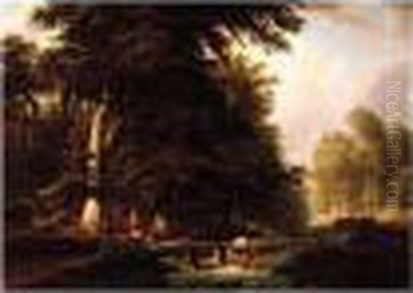 Friedrich , Wooded Landscape, 
Signed And Dated 1846, Oil On Canvas, 63.5 X 88 Cm.; 25 X 34 1/2 In Oil Painting by August Kessler
