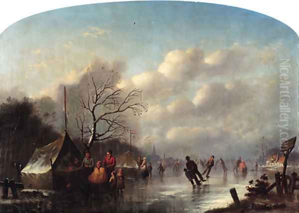 Afternoon Skating in Delft Oil Painting by Johann Mongels Culverhouse