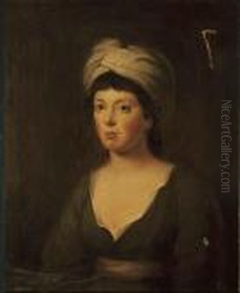 Portrait Of Lady Helena Rawdon, 
Daughter Of The 1st Earl Of Moira(1744-1792), Bust-length, In A Green 
Dress And Turban Oil Painting by Tilly Kettle