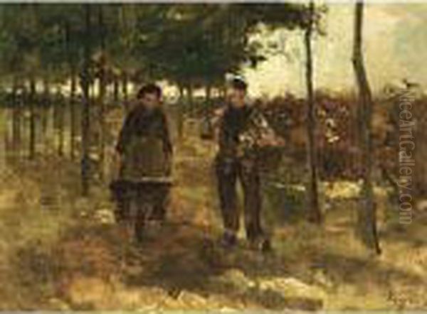 Wood Gatherers Oil Painting by Jacob Simon Hendrik Kever