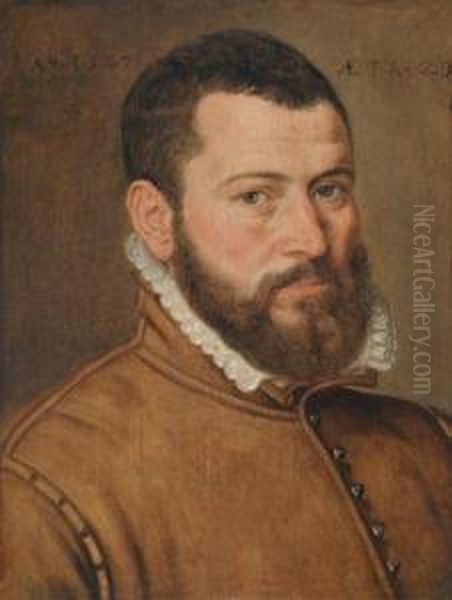 Bildnis Einesneunundzwanzigjahrigen Mannes Im Lederkoller Und Mit Weiser Krause Oil Painting by Willem Adriaensz Key