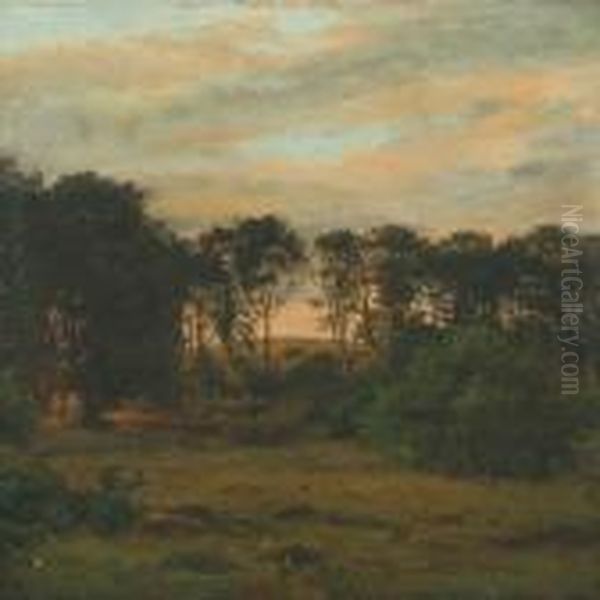 Forest Scenery Inthe Evening Sun Oil Painting by F. C. Kiaerschou