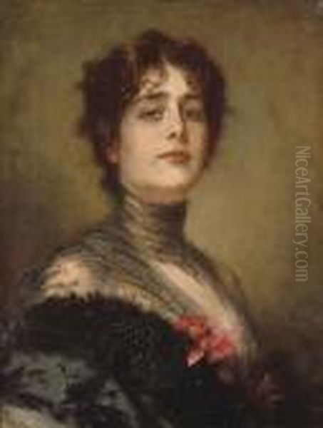 A Portrait Of A Spanish Lady Oil Painting by Conrad Kiesel