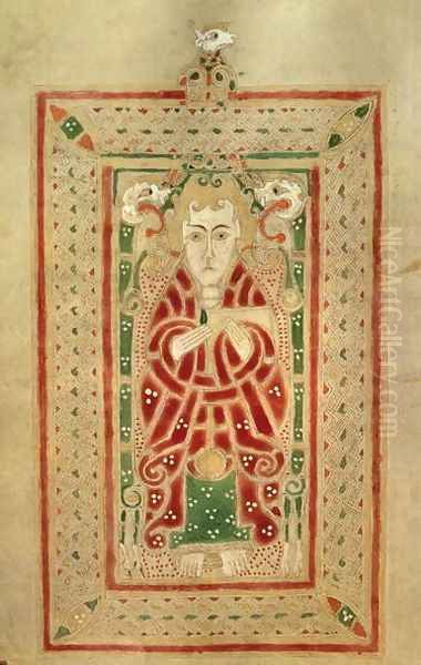 Seated figure of St. Mark the Evangelist with a book, page preceding the Gospel of St. Mark, from the MacDurnan Gospels, Armagh Oil Painting by Celtic