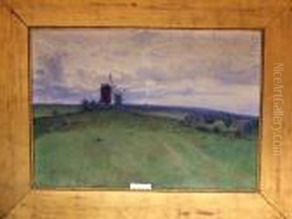 Landskap Med Vaderkvarnar. Oil Painting by Johan Kindborg