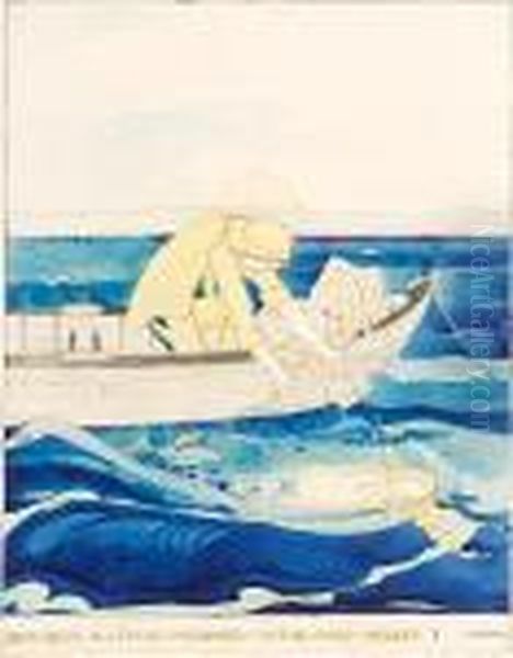 But Only A Little Mermaid Lying Fastasleep Oil Painting by Jessie Marion King