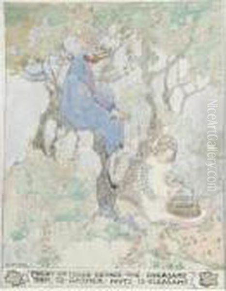 Fresh October Brings The Pheasant
 Then To Gather Nuts Is Pleasant Oil Painting by Jessie Marion King