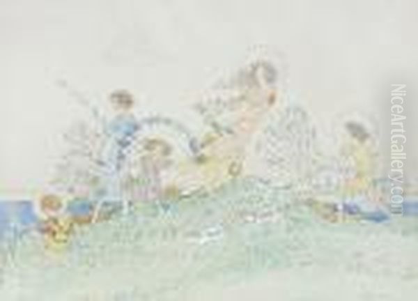 Children With Garlands Of Flowers Oil Painting by Jessie Marion King