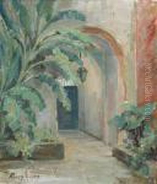 French Quarter Patio Oil Painting by Alberta Kinsey