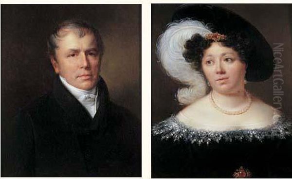 Portrait De Jeune Femme Au Chapeau A Plume Blanche Oil Painting by Francois Josephe Kinson