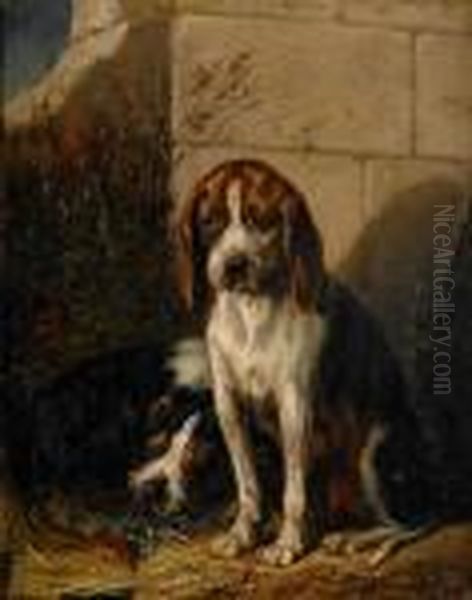 Overgivna Hundar I Ruin Oil Painting by Carl Fredrik Kioerboe