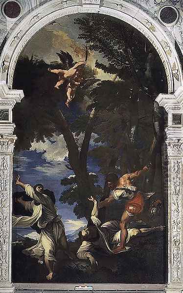 St. Peter Martyr Stabbed by Hired Assassins Oil Painting by Niccolo Cassana