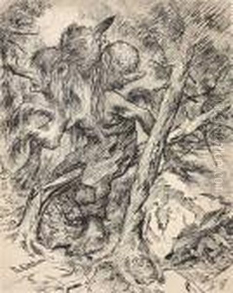 Askeladden Og Trehodet Troll Tusj Pa Papir Oil Painting by Theodor Severin Kittelsen