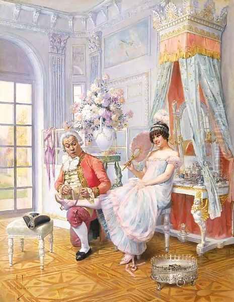 A helping hand Oil Painting by Louis Chalon