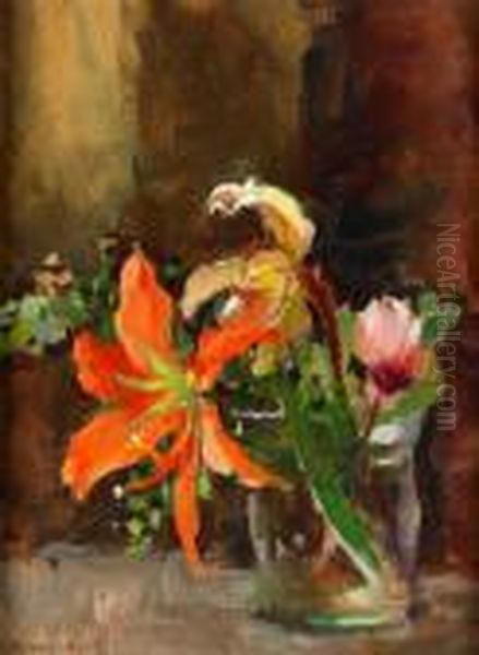 Blomsterstilleben Oil Painting by Esther Kjerner