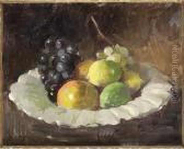 Stilleben Med Druvor Och Applen I Vitt Fat Oil Painting by Esther Kjerner