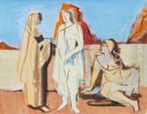 Drei Frauen In Sudlicher Landschaft Oil Painting by Cesar Klein