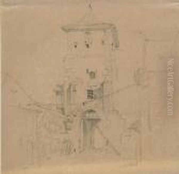 Mittelalterliches Stadttor. Oil Painting by Johan Adam Klein