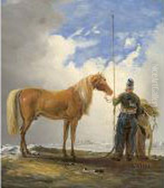 Kosakenreiter Mit Lanze, Als 
Ruckenfigur Neben Seinem Pferdvor Den Toren Nurnbergs Stehend Oil Painting by Johan Adam Klein