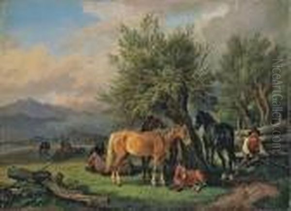 Pferdekoppel Mit Einem Hirten Oil Painting by Johann Adam Klein