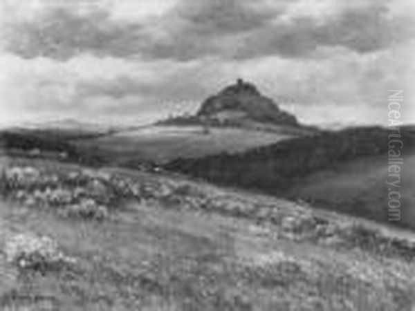 Eifellandschaft Mit Der Nurburg 
Zur Zeit Der Ginsterblute. Signiert Unten Links: M. Klein-diepold. Ol 
Auf Leinwand. H 60; B 80 Cm. Oil Painting by Maximilian Klein Von Diepold