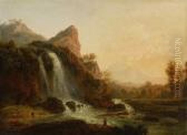 Gebirgslandschaft Mit Grosem
 Wasserfall Bei Abendlicht. Oil Painting by Johann Christian Klengel