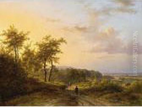 A Summer Landscape Near Cleves 
With The Towers Of The Kapittelkirche And Schwankirche In The Background Oil Painting by Johann Bernard Klombeck