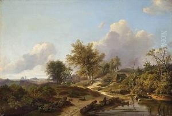 Niederlandische
 Bachlandschaft. Oil Painting by Pieter Lodewijk Francisco Kluyver