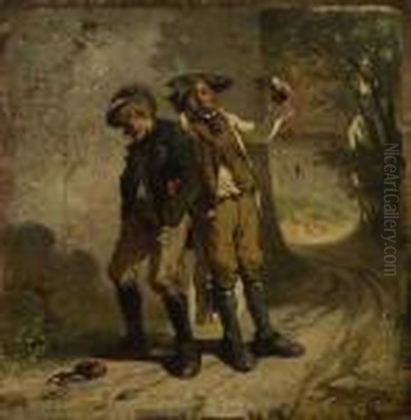 Zwei Zecher Auf Dem
 Heimweg. Oil Painting by Ludwig Knaus
