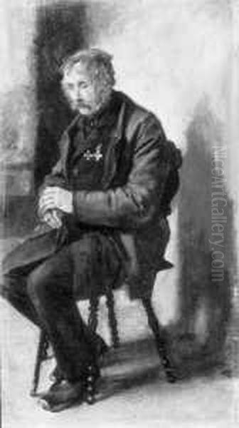 Zugeschrieben Ein Sitzender 
Invalide. Ol Auf Leinwand, Auf Karton Aufgezogen. H 36; B 20 Cm Oil Painting by Ludwig Knaus