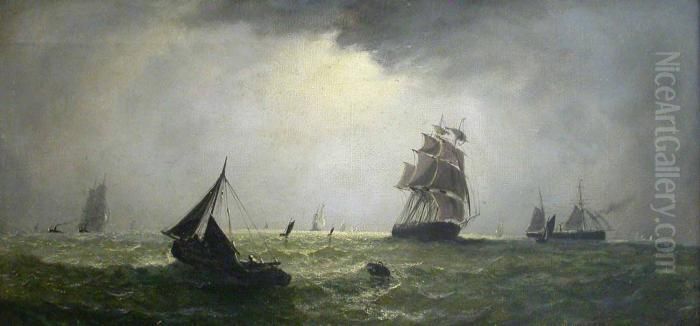Shipping In The Channel Oil Painting by Adolphus Knell