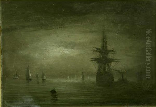 Calm Sea At Night Oil Painting by Adolphus Knell