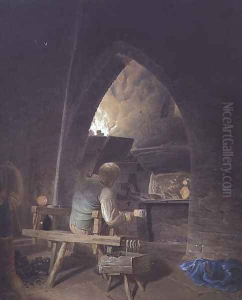 Glassmaking at Warrington Oil Painting by James Jnr. Cranke