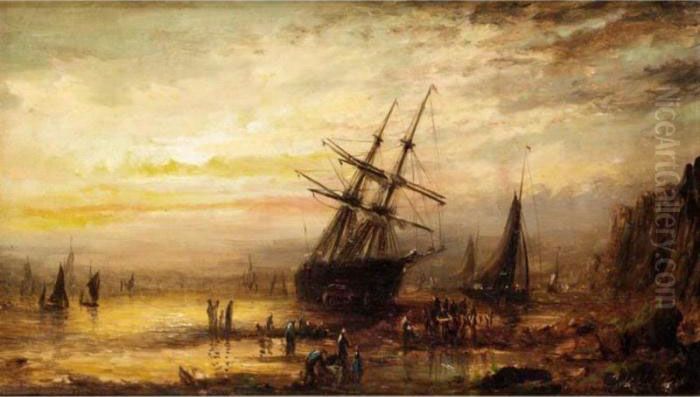 Ng The Hulls; Waiting The Tide Oil Painting by William Adolphu Knell