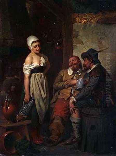 R.u.sig., Dat. 1858 Und Ortsbez.
 Baden-baden, Amsterdam - 1861 Baden-baden, ?stallidylle Mit Schafer, 
Kaninchen, Tauben Und Enten Oil Painting by Joseph Augustus Knip