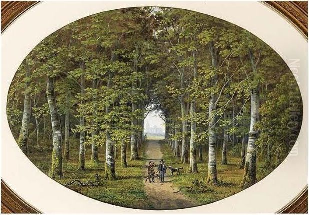 Huntsmen On A Forest Path Near 
's-hertogenbosch, The St. John's Cathedral In The Distance; Cows On The 
Waterfront Near Heusden Oil Painting by Henri Knip