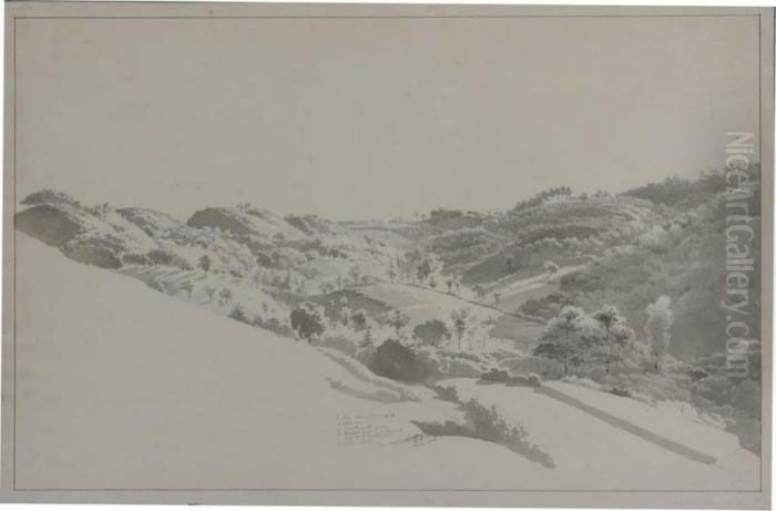 Recto
: An Extensive Hilly Landscape Oil Painting by Joseph Augustus Knip