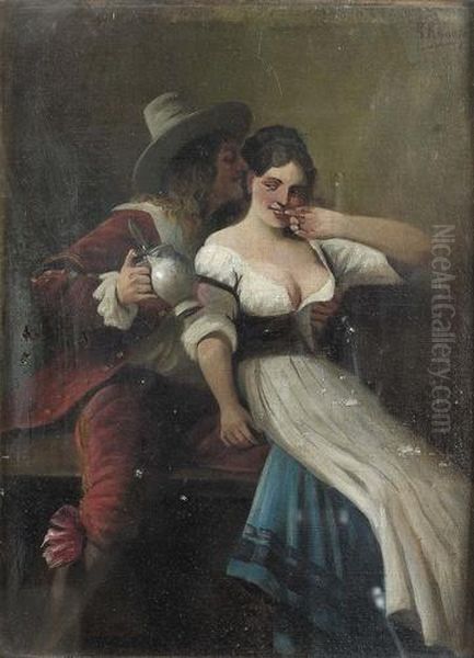 Genreszene In Einem Wirtshaus. Oil Painting by August Knoop