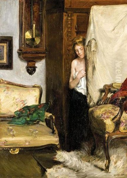 A Szegyenlos Modell Oil Painting by Imre, Emerich Knopp