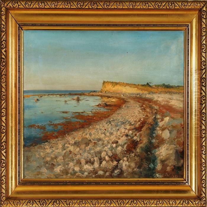 Beach Scene Oil Painting by Peder Knudsen