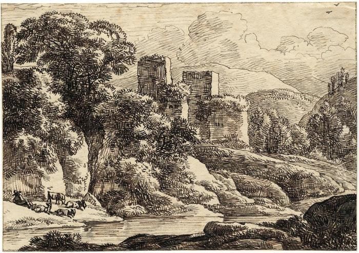 Fluslandschaft Mit Burgruine Oil Painting by Franz Innocenz Kobell