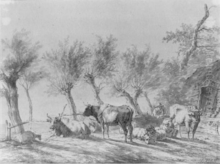 Landschaft Mit Vieh Und Hirten Oil Painting by Janbaptist Ii Kobell